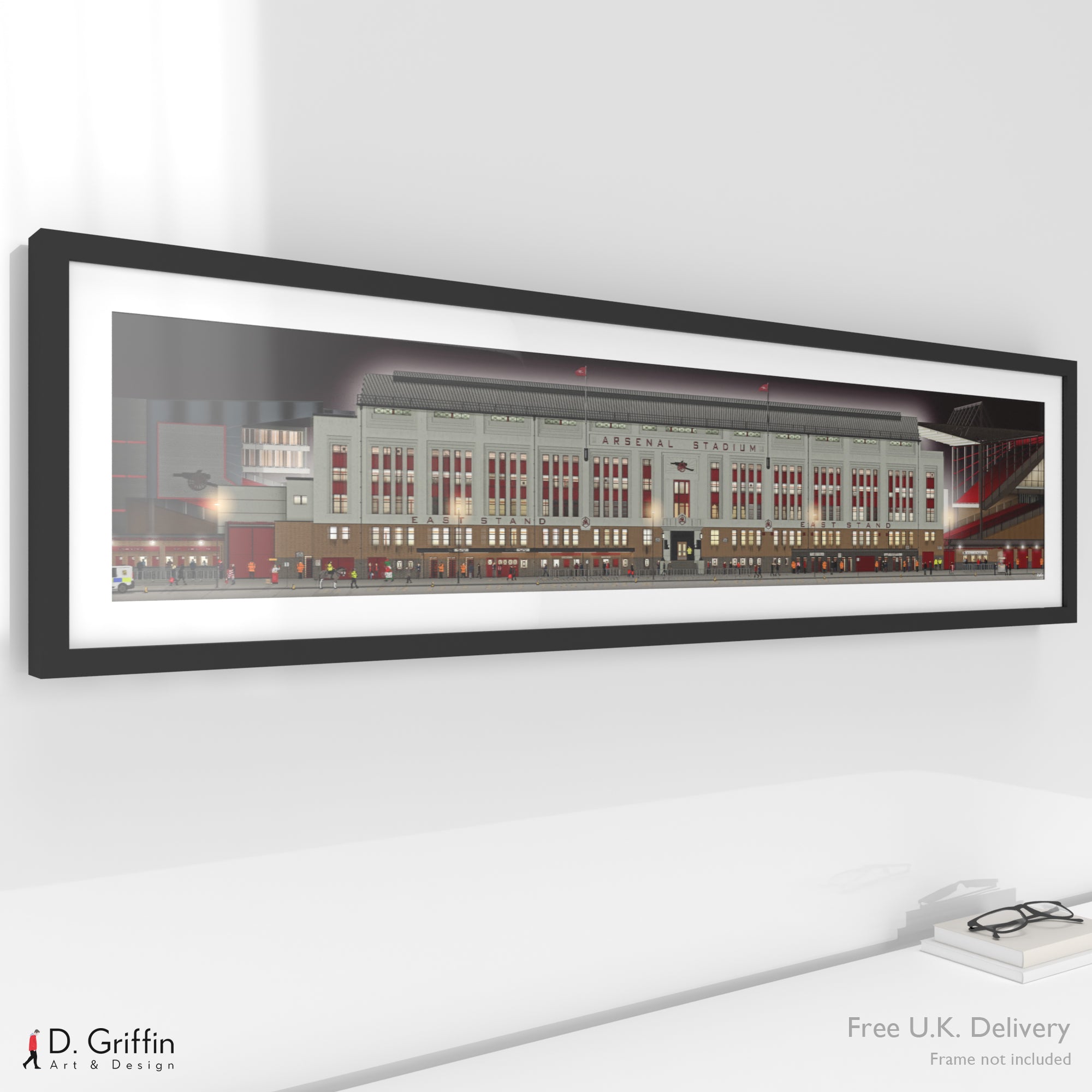 Arsenal - Modern Highbury Stadium Panoramic Illustration  - Illustrated Art Print by DGriffinArt