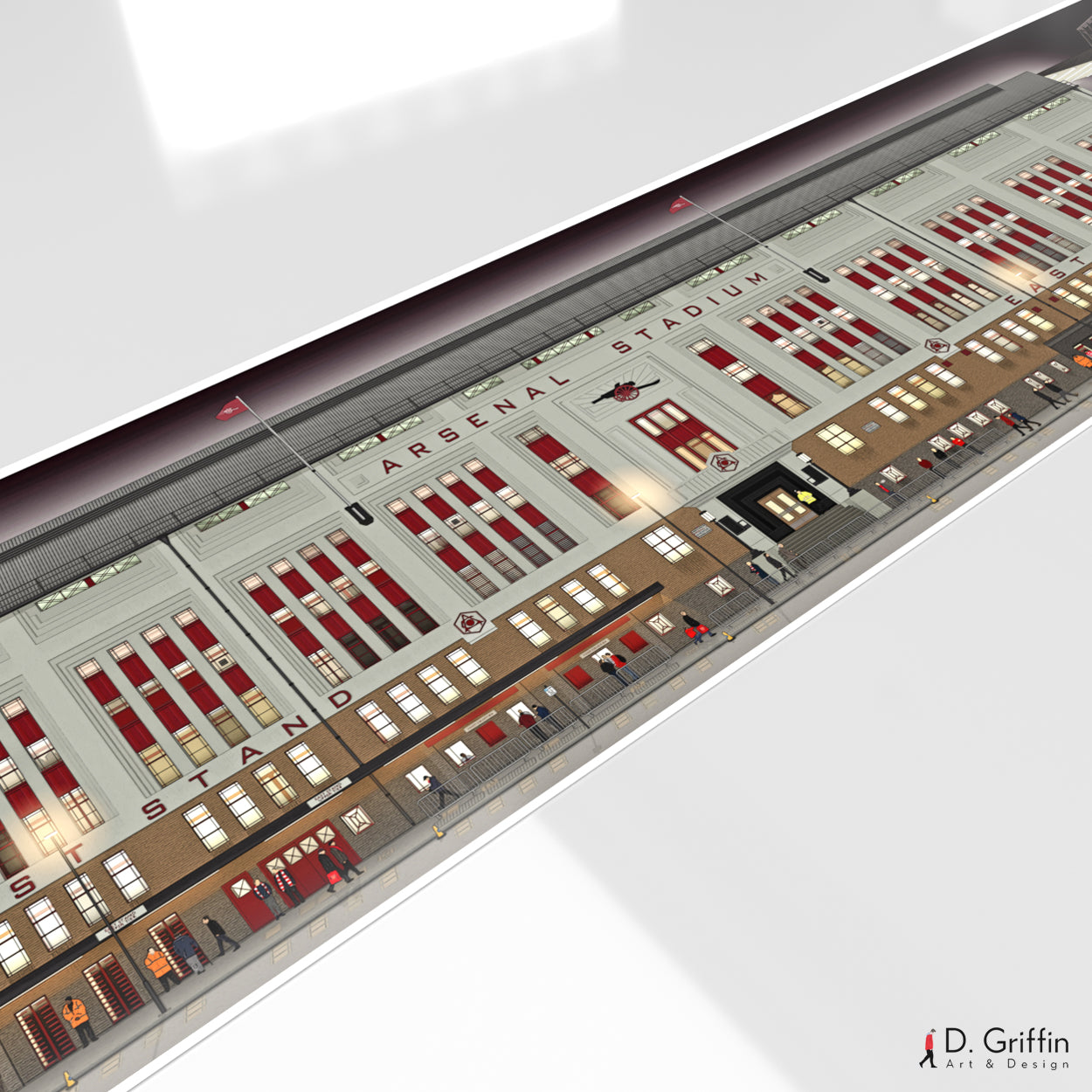 Arsenal - Modern Highbury Stadium Panoramic Illustration  - Illustrated Art Print by DGriffinArt