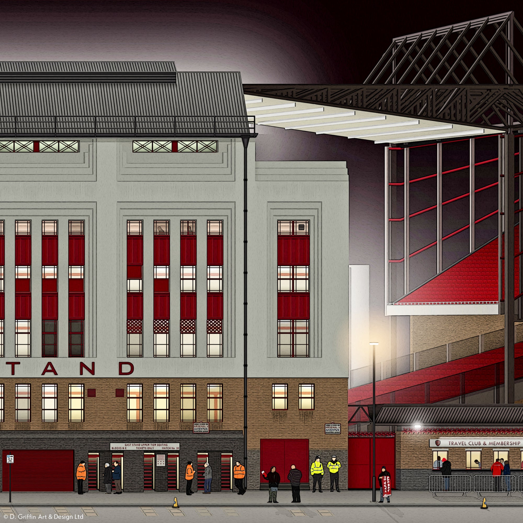 Arsenal - Modern Highbury Stadium Panoramic Illustration  - Illustrated Art Print by DGriffinArt