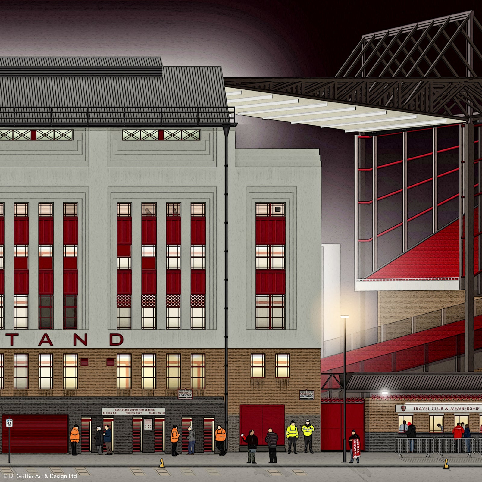 Arsenal - Modern Highbury Stadium Panoramic Illustration  - Illustrated Art Print by DGriffinArt