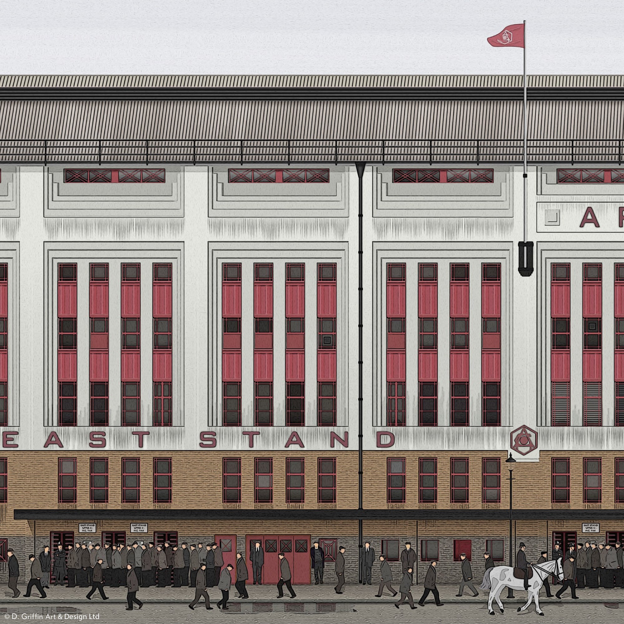 Arsenal - Old Highbury Stadium Panoramic Illustration   - Illustrated Art Print by DGriffinArt