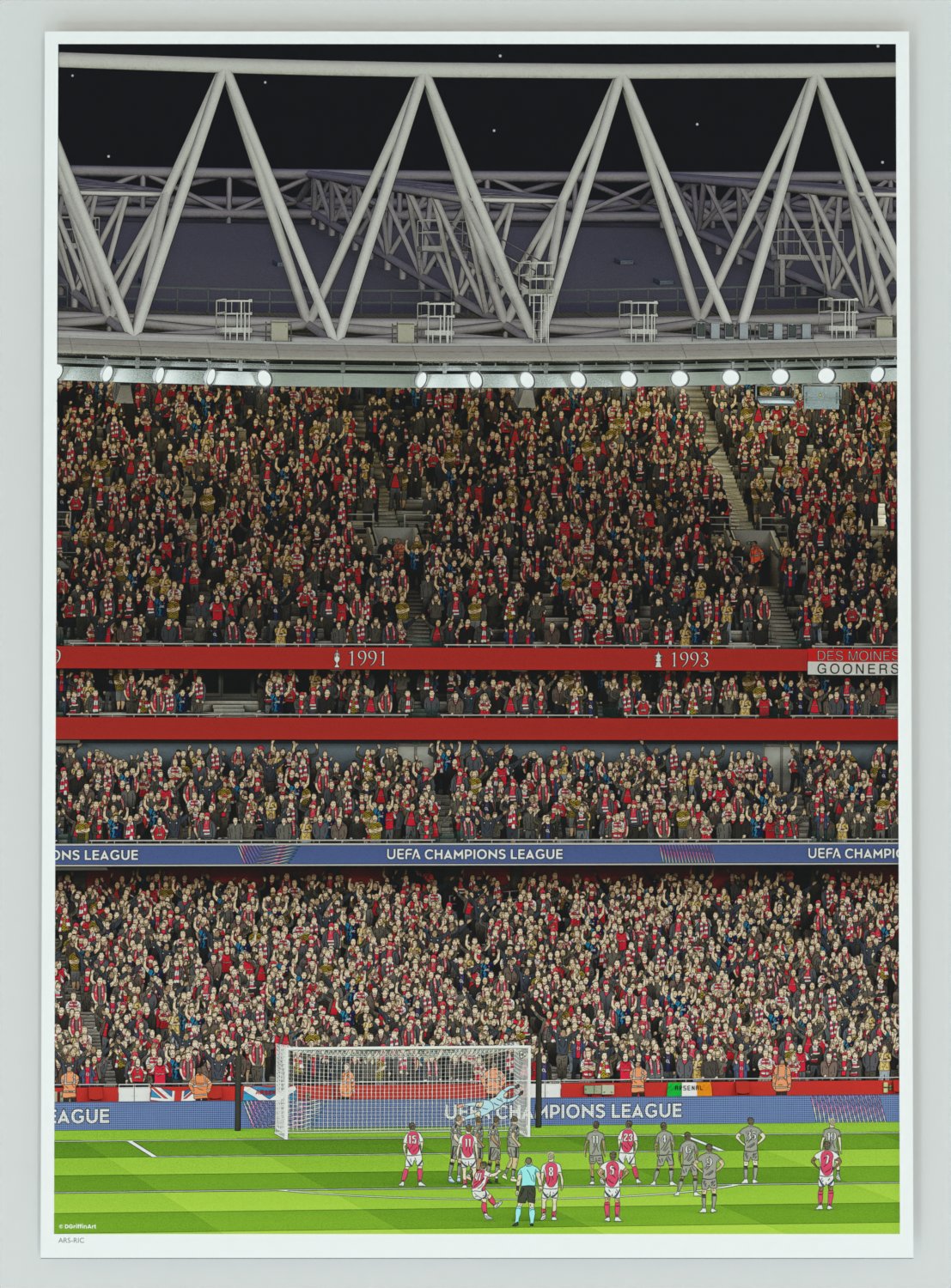 Art print of Declan Rice's Free kick for Arsenal against Real Madrid in the Champions league