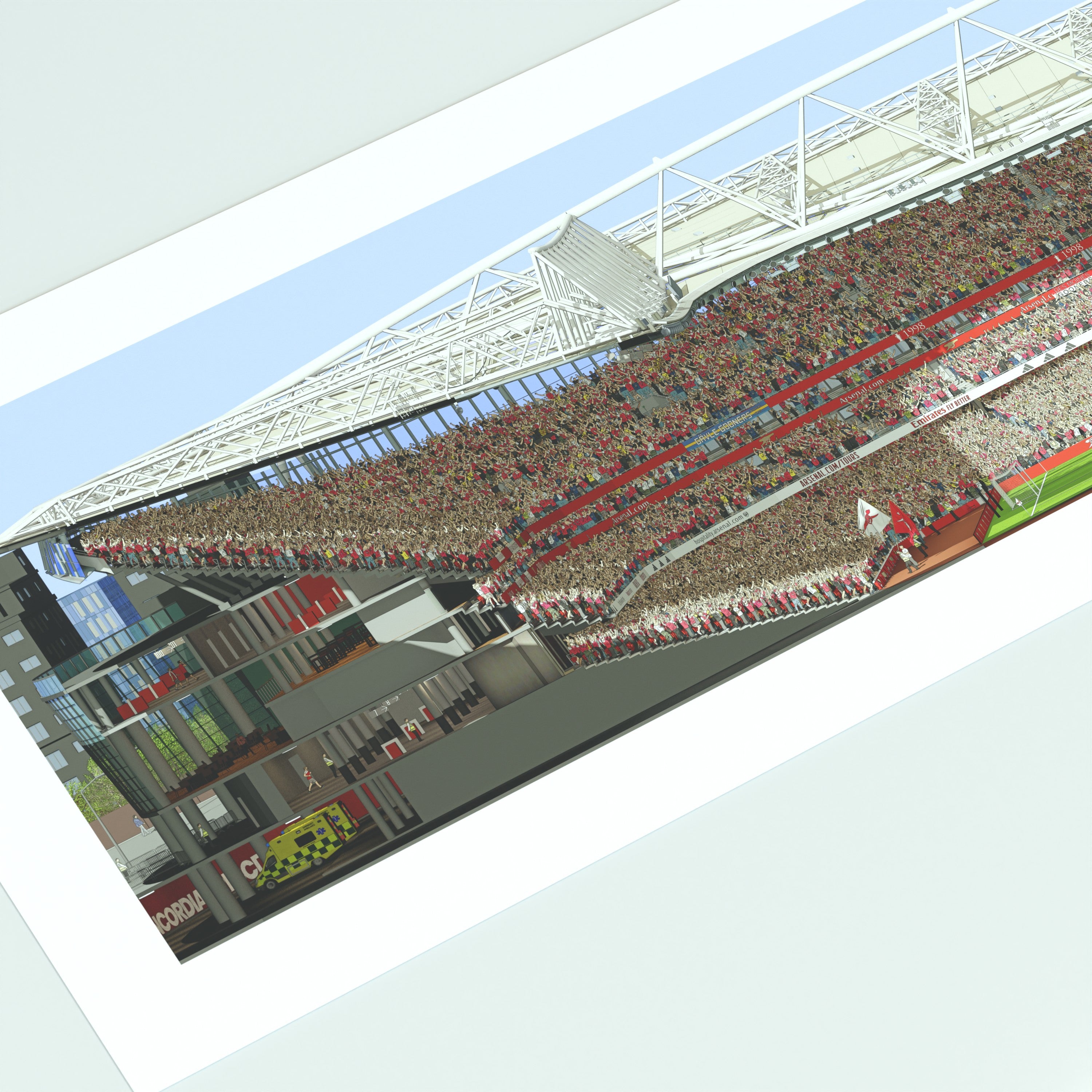 Arsenal Emirates Stadium Panoramic Illustration Print  - Illustrated Art Print by DGriffinArt