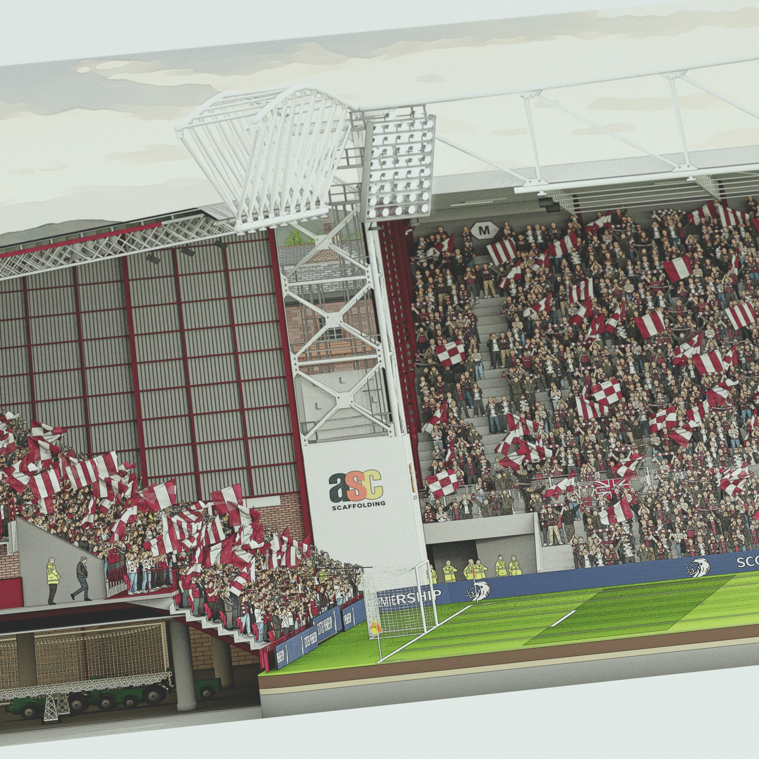 Panoramic Illustrated print of Tynecastle Park stadium