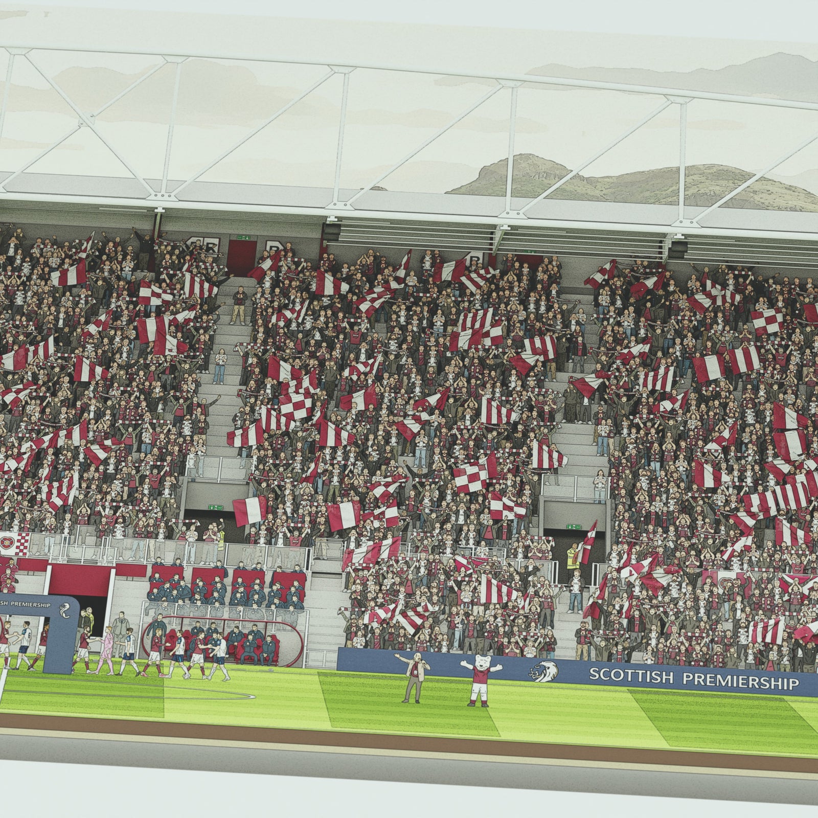 Panoramic Illustrated print of Tynecastle Park stadium