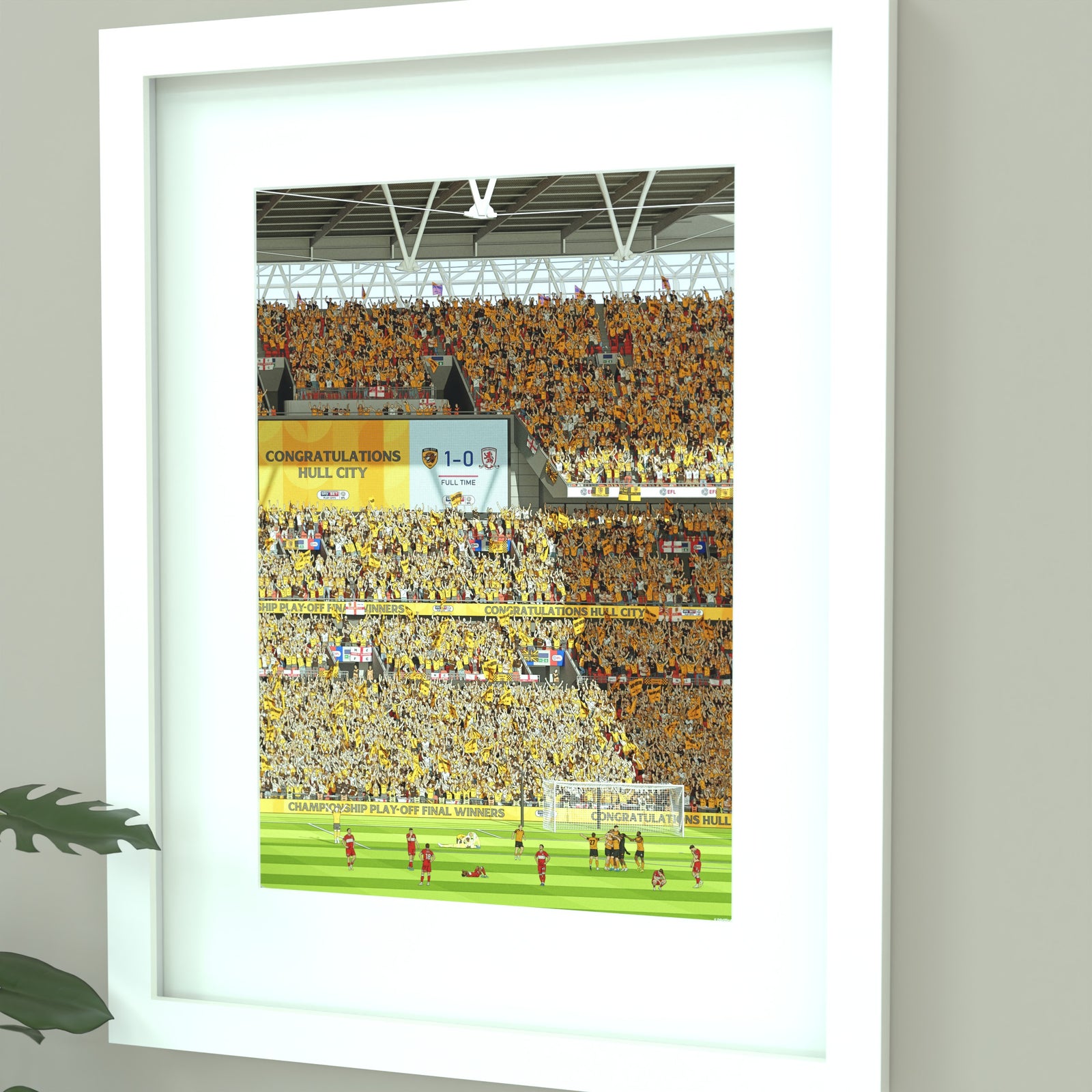 A framed illustrated Hull City Play-Off Final Winners Print 2026