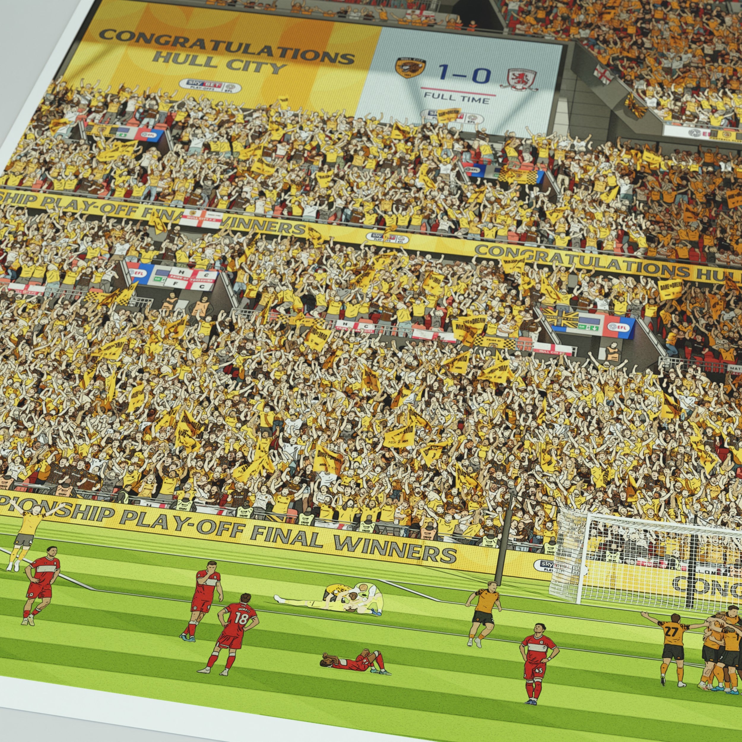A framed illustrated Hull City Play-Off Final Winners Print 2026