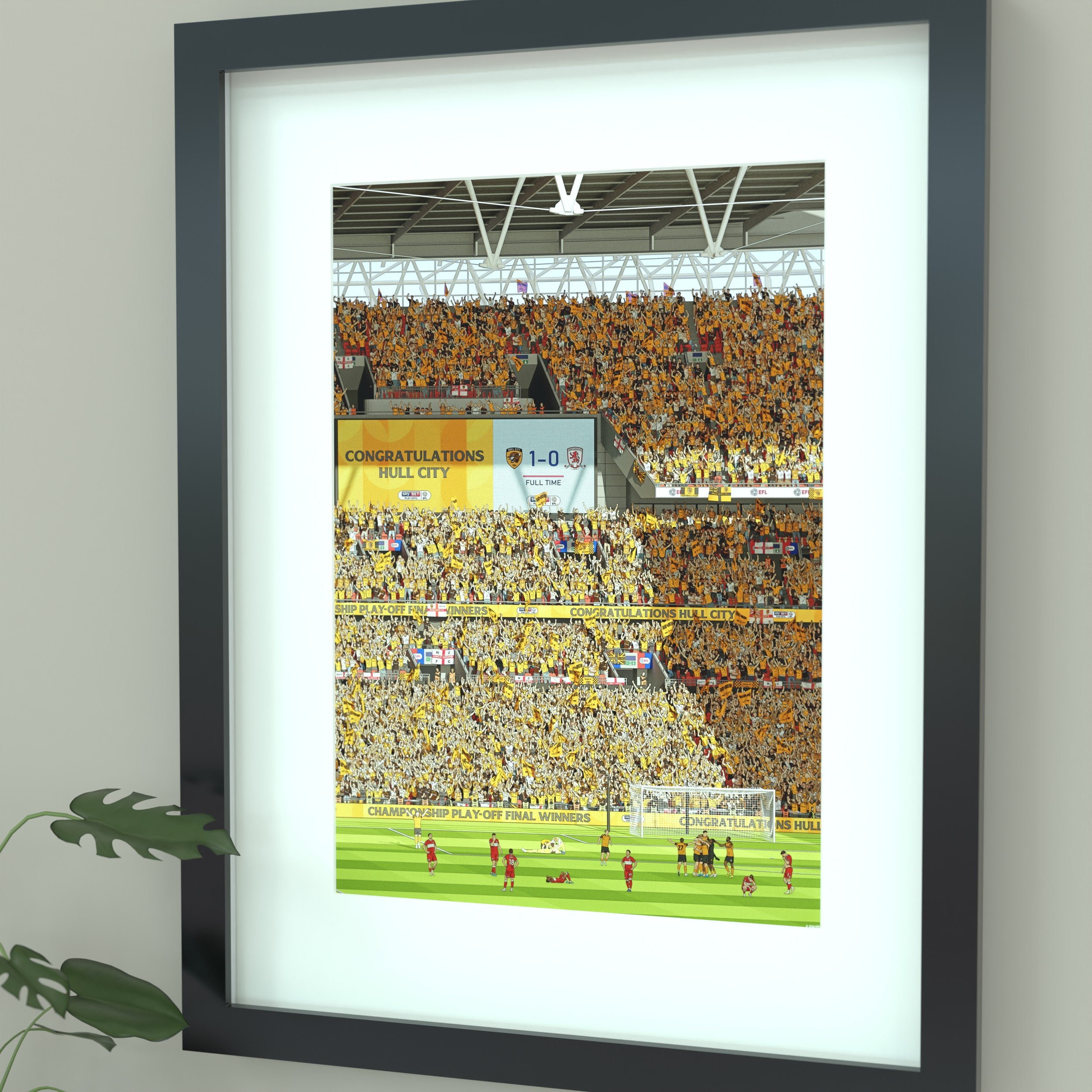 A framed illustrated Hull City Play-Off Final Winners Print 2026