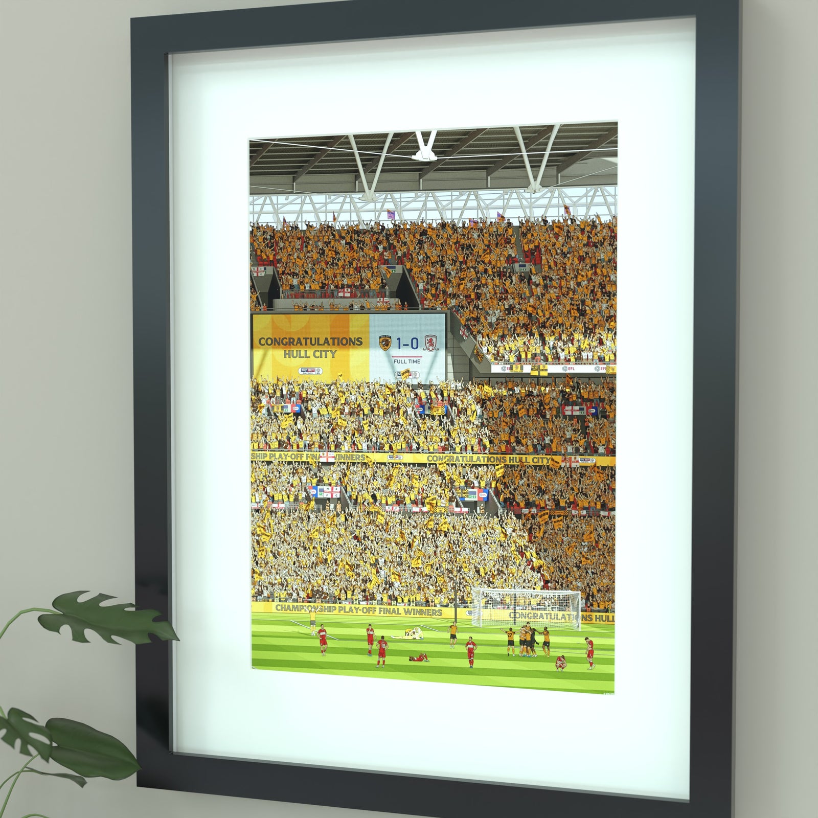 A framed illustrated Hull City Play-Off Final Winners Print 2026