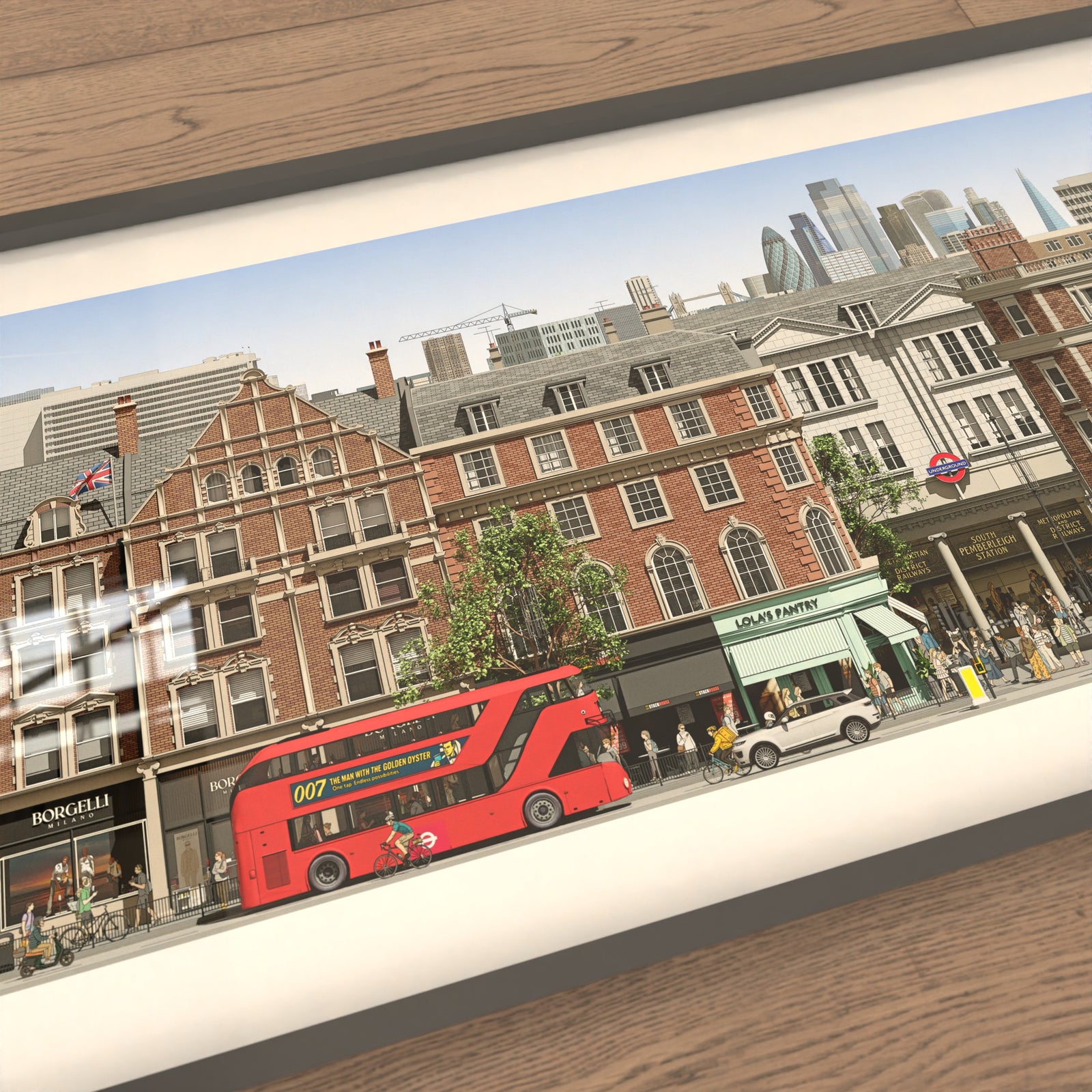 Hyper-detailed London streetscape with bridges and classic facades