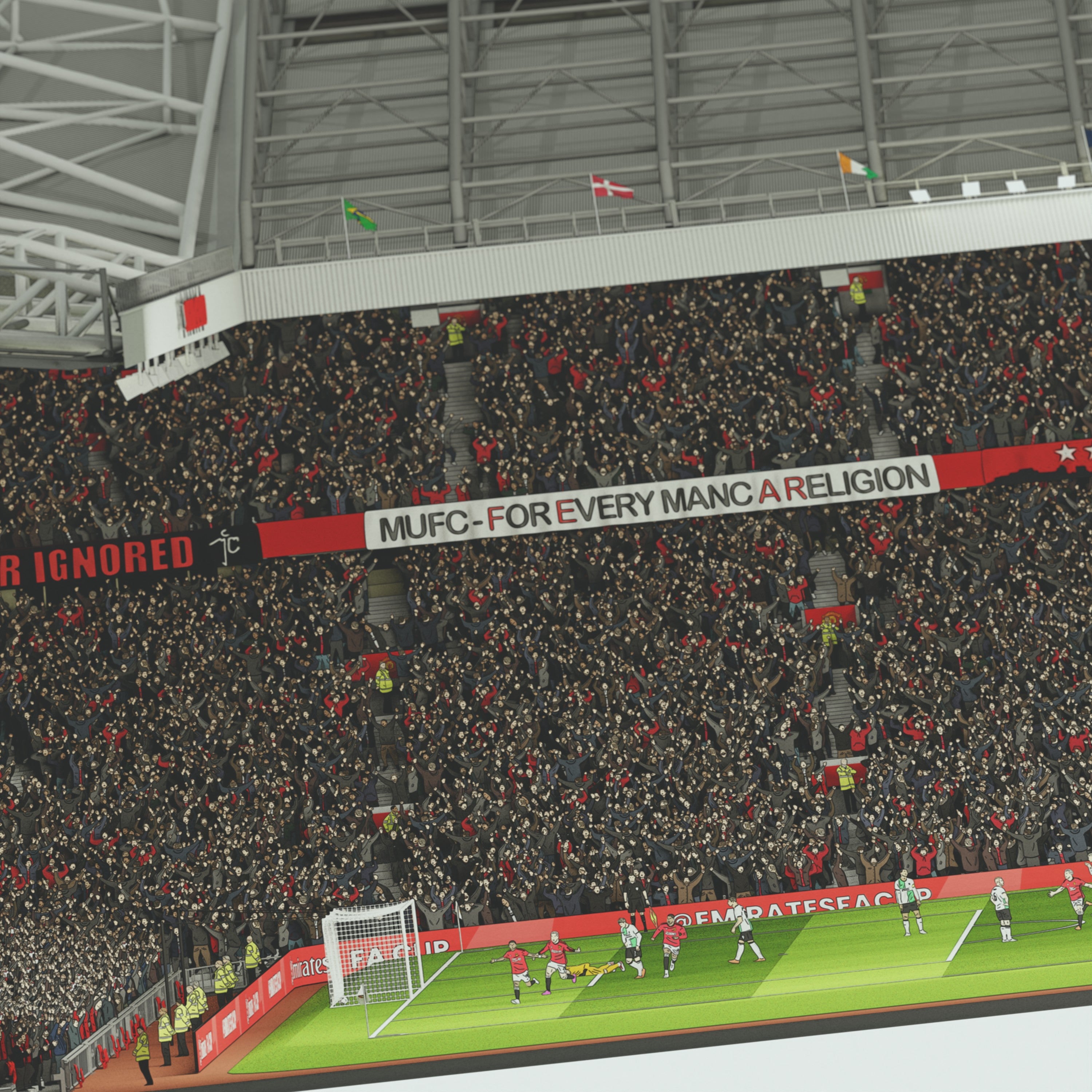 Manchester United - Old Trafford Panoramic Illustration Man Utd  - Illustrated Art Print by DGriffinArt
