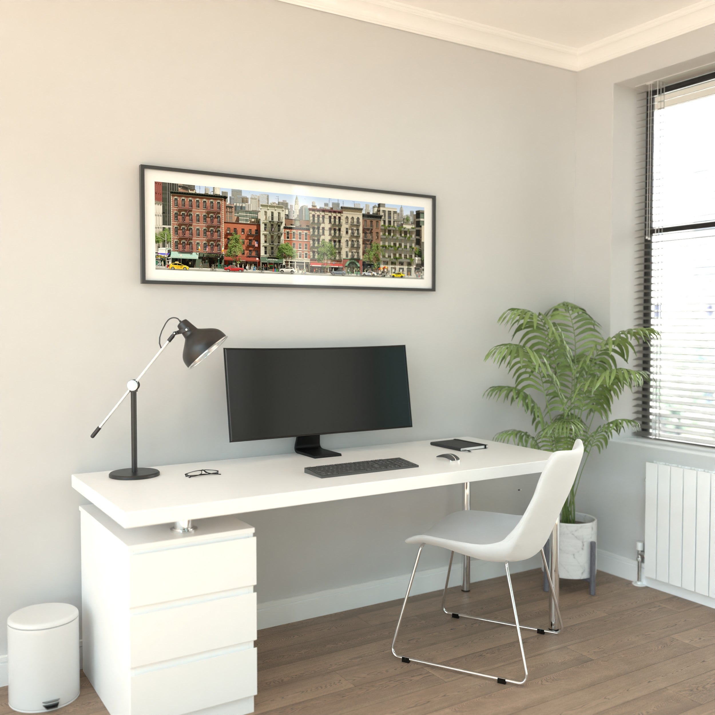 New York tenement blocks and everyday scenes in a wide cityscape