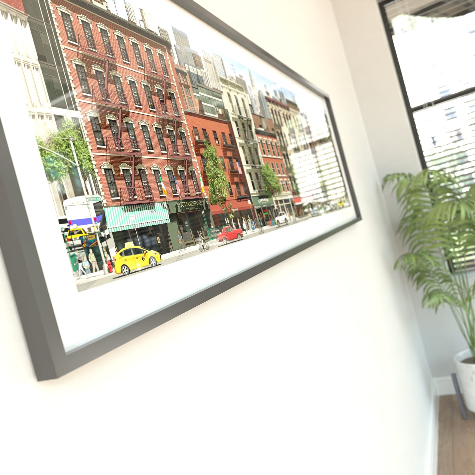 Hyper-detailed NYC fire escapes, stoops, and deli signs