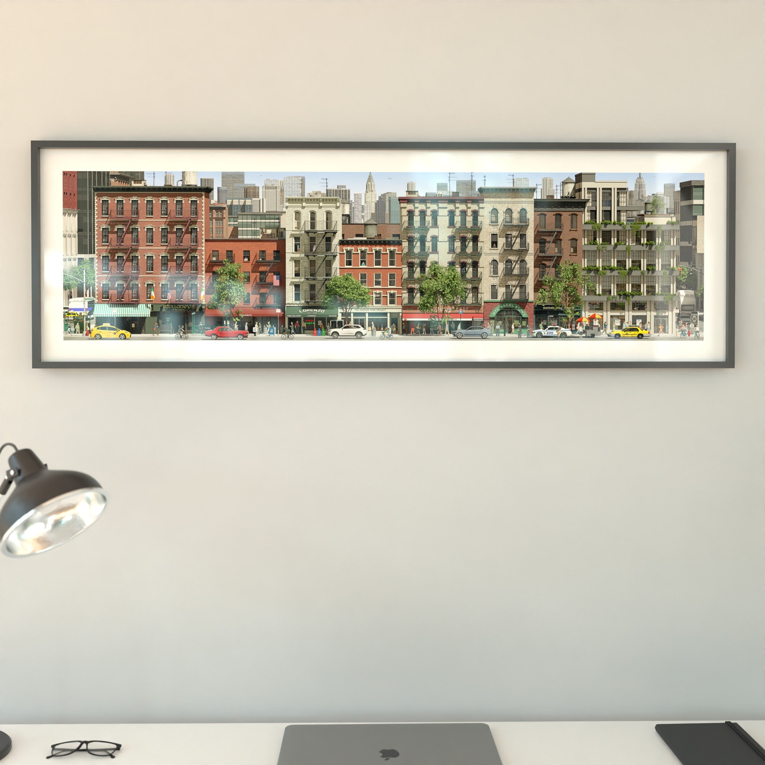 Lively New York street scene with historic tenement architecture