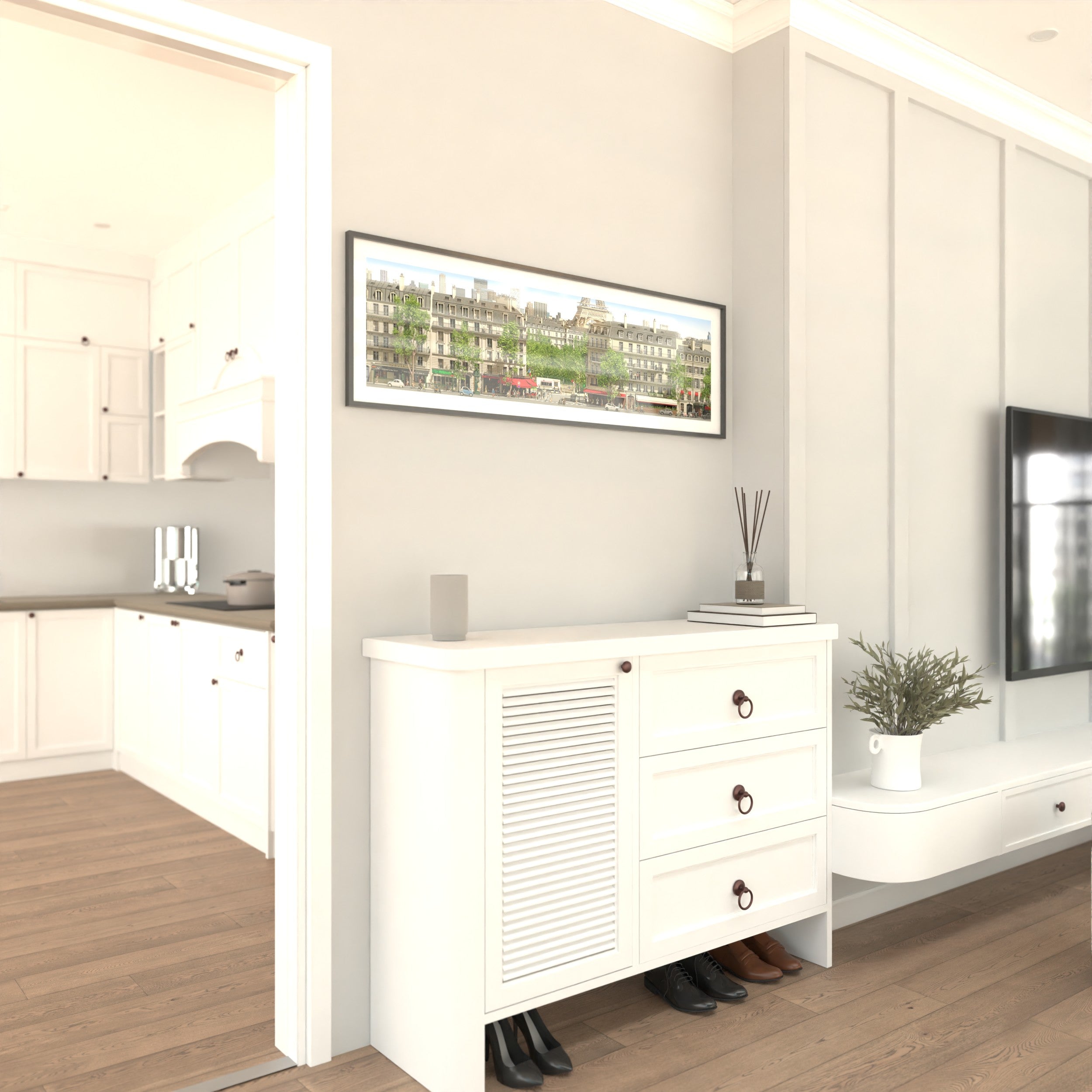 Illustrated Paris rooftops, boulevards, and sidewalk cafés