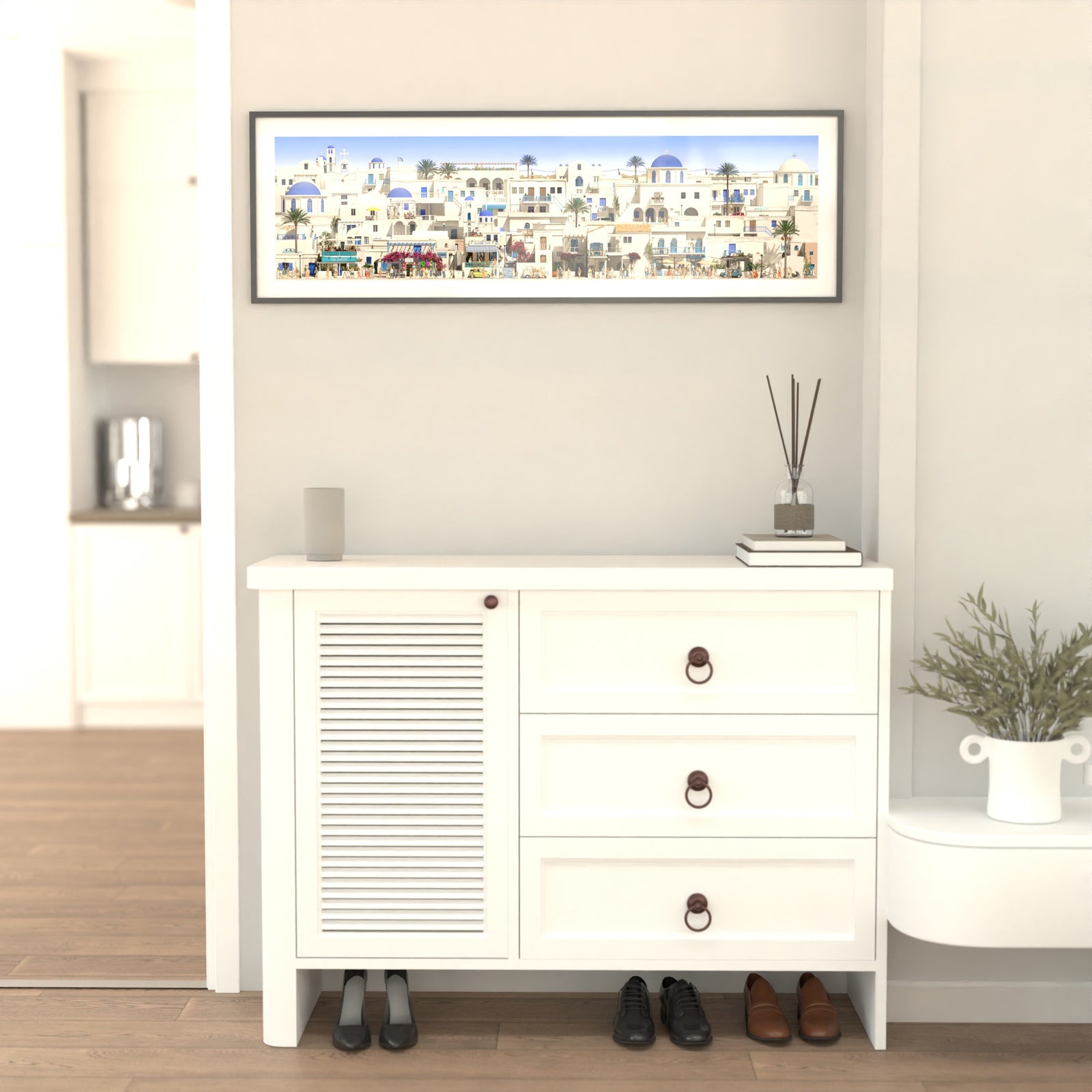 Santorini - Panoramic Illustrated City Print (Unframed)