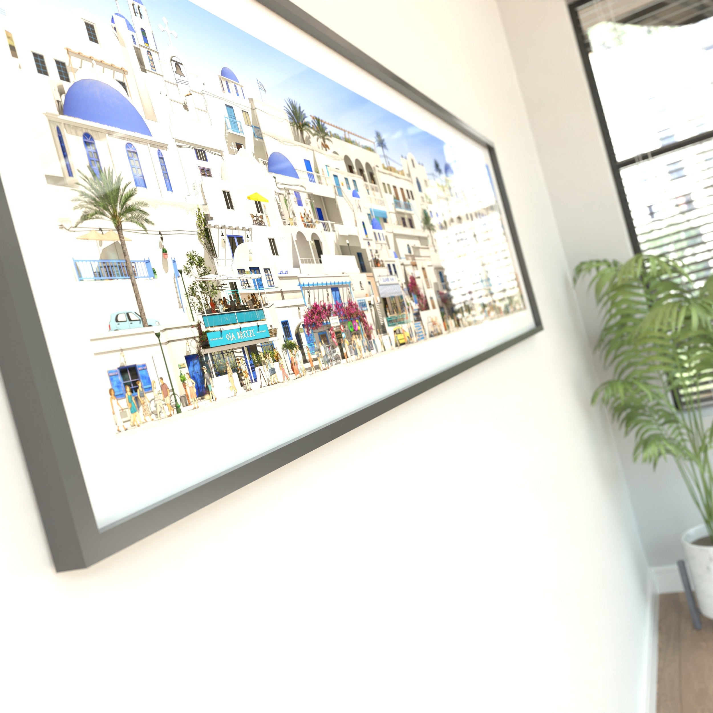 Santorini island panorama with sunlit houses and the Aegean vibe