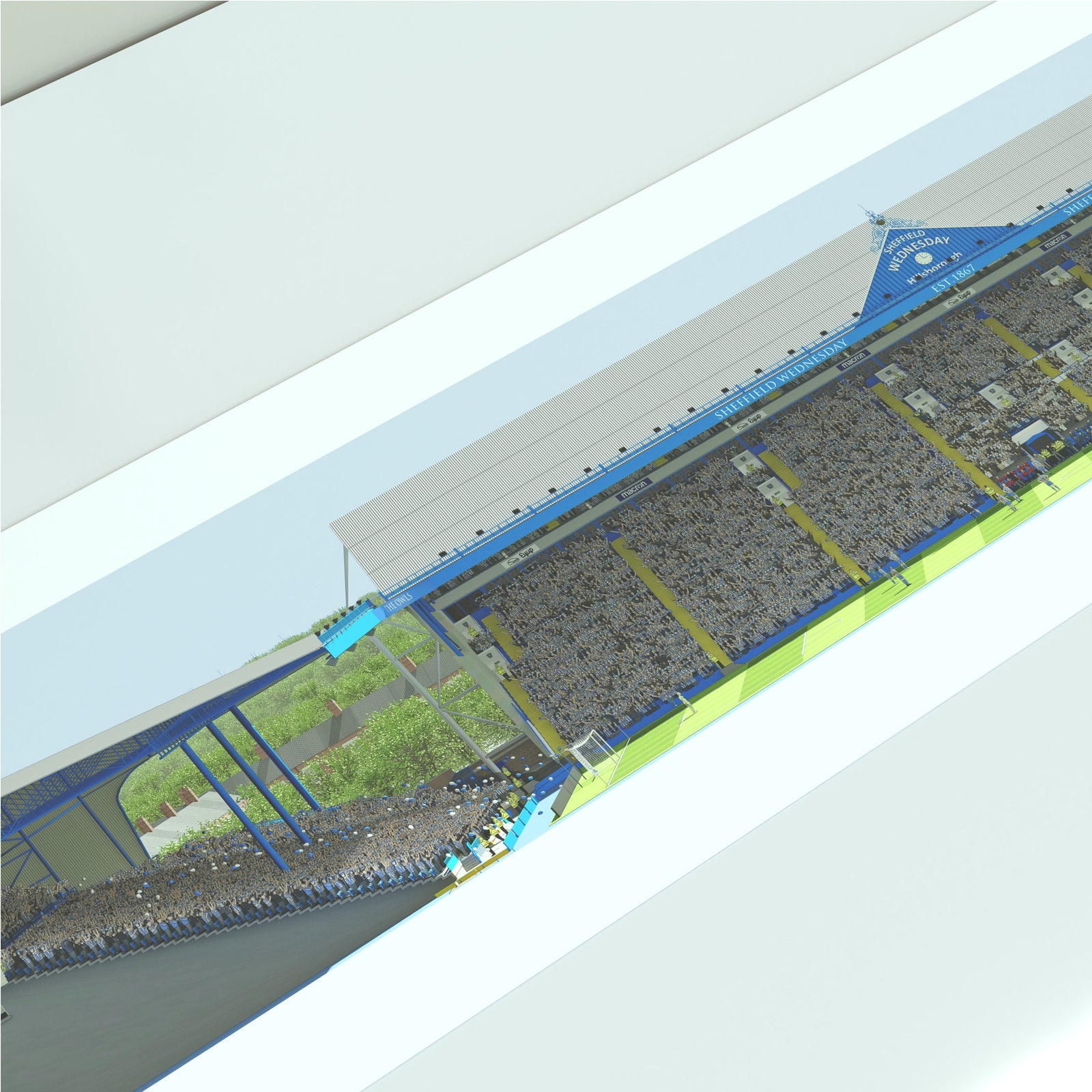 Sheffield Wednesday - Hillsborough Stadium Panoramic Illustration Print  - Illustrated Art Print by DGriffinArt