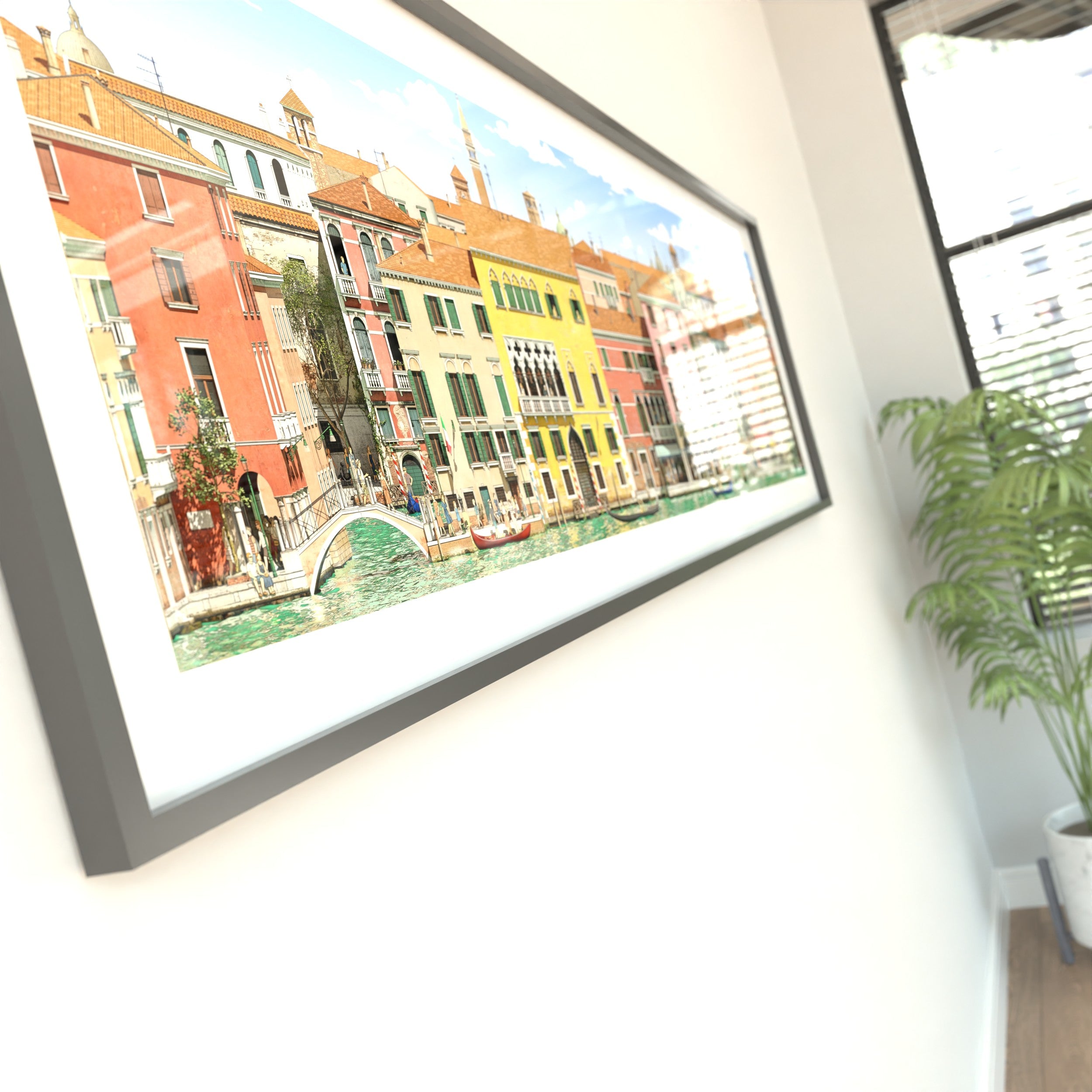 Venice city panorama showing everyday life on the water