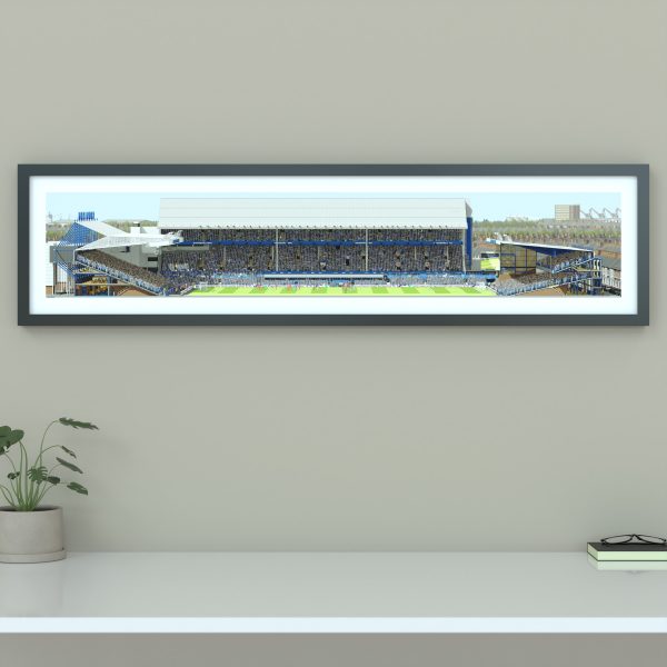 A panoramic illustrated print of Goodison Park on a sunny day